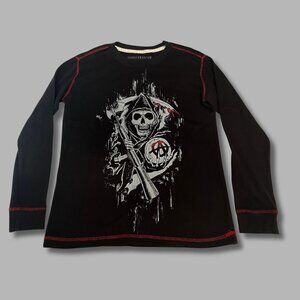 Sons Of Anarchy Y2K Shirt Grim Reaper Skull Distressed Red Stitch Size L F8